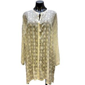 Johnny Was Sheer Embroidered Blouse White Boho Style L
